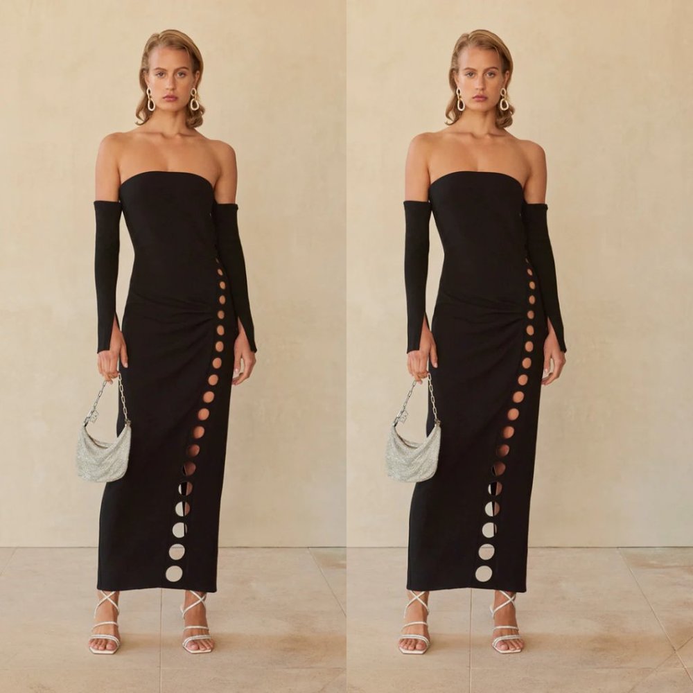 Cult Gaia Capri Maxi Dress Black Off-the-shoulder Cut-out Detachable Long Sleeve